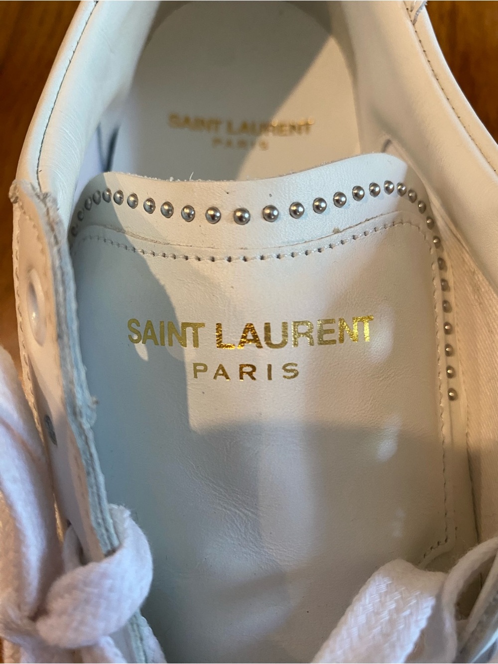 Saint Laurent White Leather Low-Top Sneakers with Stud Logo - Picture 10 of 15